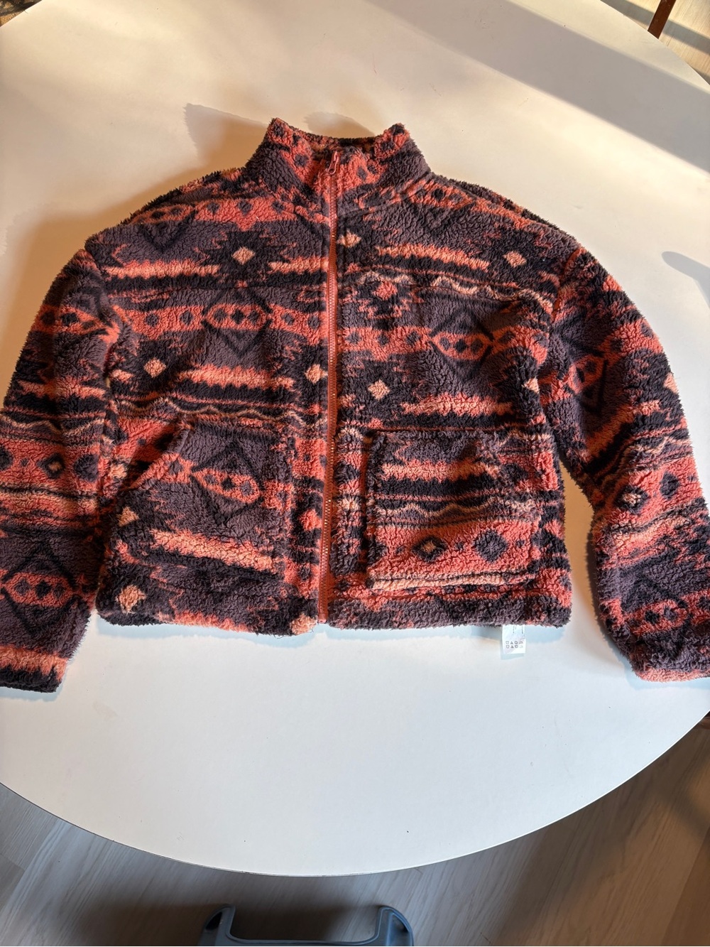 Marika Coral & Black Plush Zip-Up Teddy Jacket
